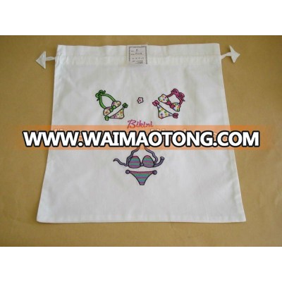 Bikini beach machine embroidery white cotton Laundry bag