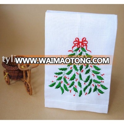 Machine embroidery linen guest towel