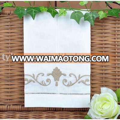 Linen machine embroidery and hemstitch guest towel