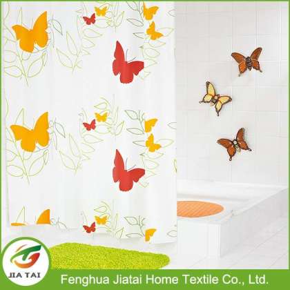 Custom Cheap Modern Butterfly Polyester Fabric Shower Curtain for Kids